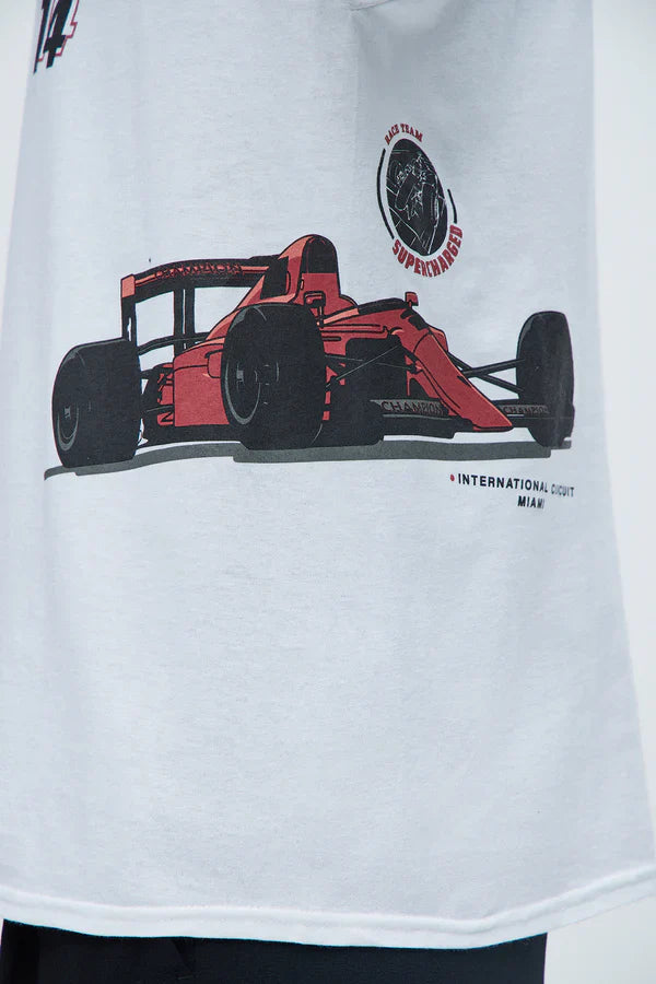 Men's Grand Prix Racing Car White Graphic Tee T-Shirt