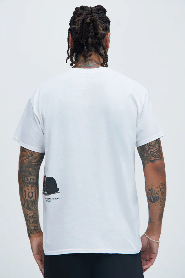 Men's Grand Prix Racing Car White Graphic Tee T-Shirt