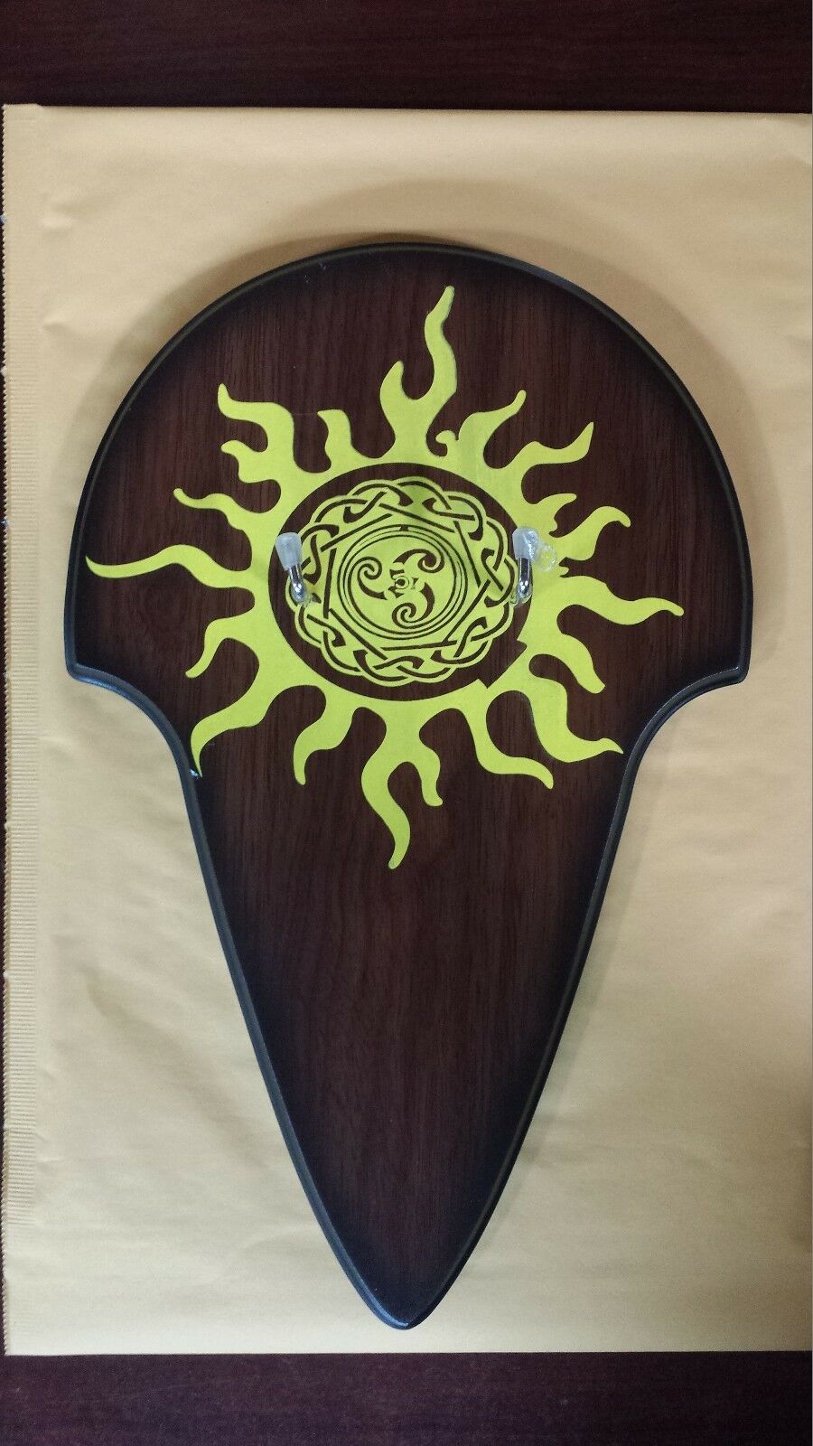 14x9 New Wood Medieval Universal Crest Sword Hanger Wall Plaque - Bladevip