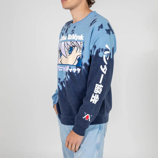 Hunter x Hunter Killua Close Up Puff Print on 45Degree Split Dye Sweatshirt Tie Dye Street Wear Anime Merch