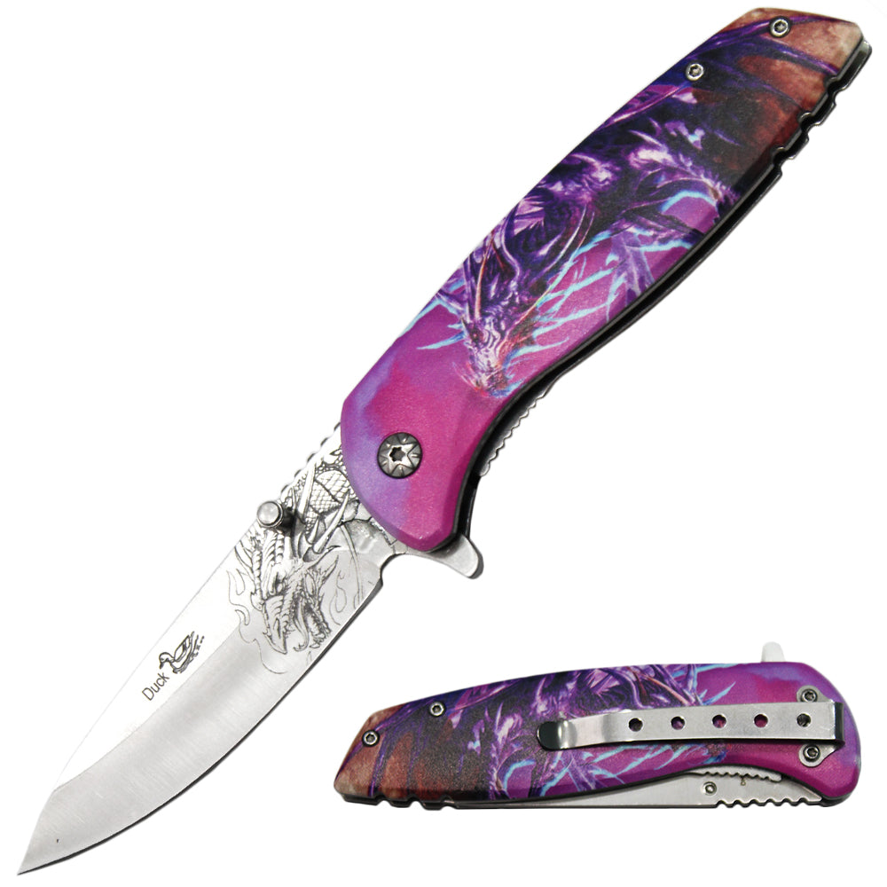 DK 5086-DR 4.5" Duck USA Dragon Fantasy Handle Assist-Open Folding Knife
