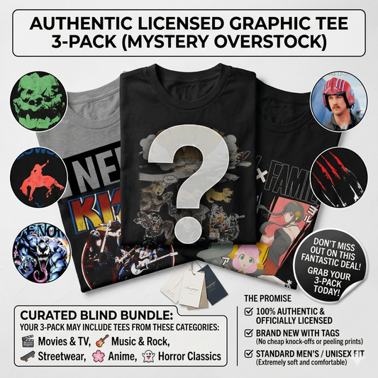 Men’s Authentic Licensed Graphic Tee 3-Pack (Mystery Overstock)