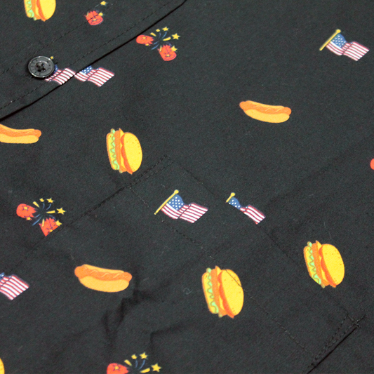 Men's Independence Day Grill Icons Short Sleeve Button Up Shirt