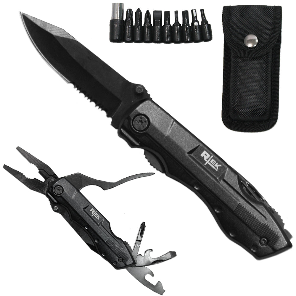 RT 8219 Rtek 4.5" Multi Tool Pocket Knife with Pliers Bottle Opener Screwdrivers & Sheath