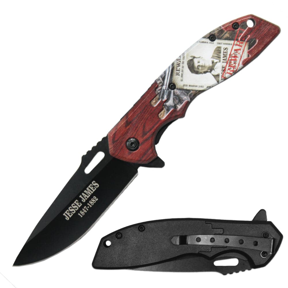 KN 1991-JJ 4.5" Assist-Open Jesse James Legends of the West Folding Knife with Belt Clip