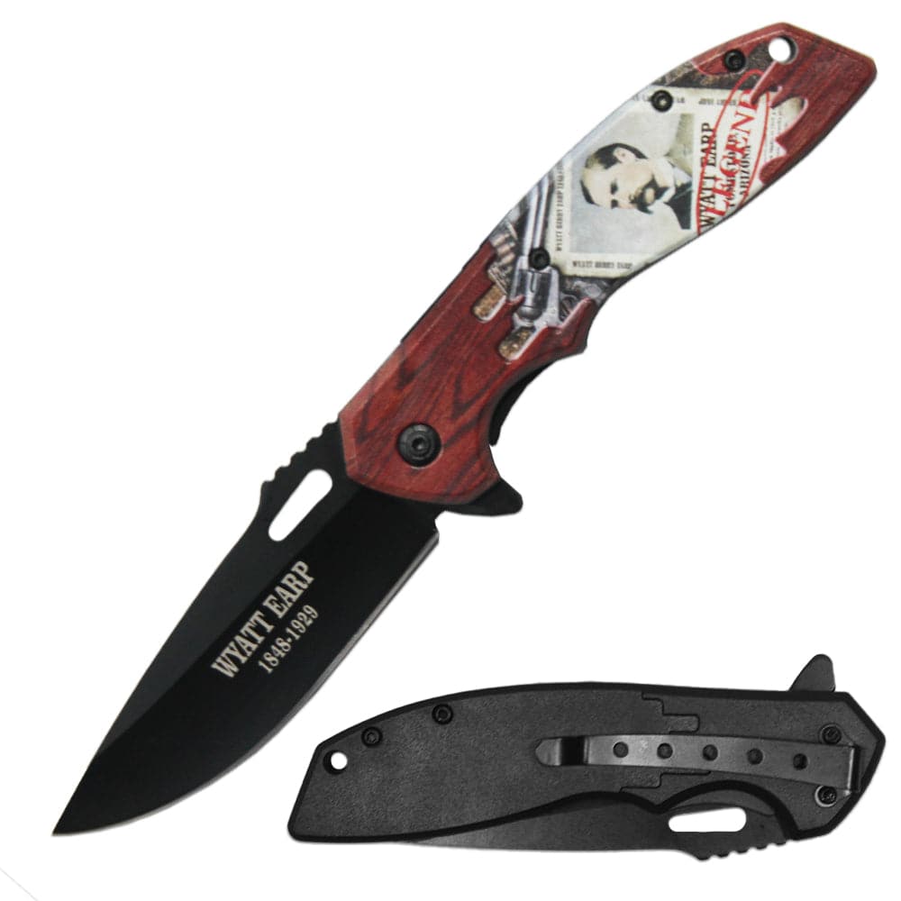 KN 1991-WE 4.5" Assist-Open Wild Wyatt Earp Legends of the West Folding Knife with Belt Clip
