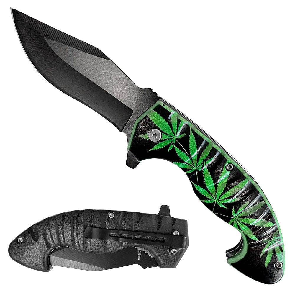 5" Marijuana Assist-Open Curved Folding Knife with Belt Clip