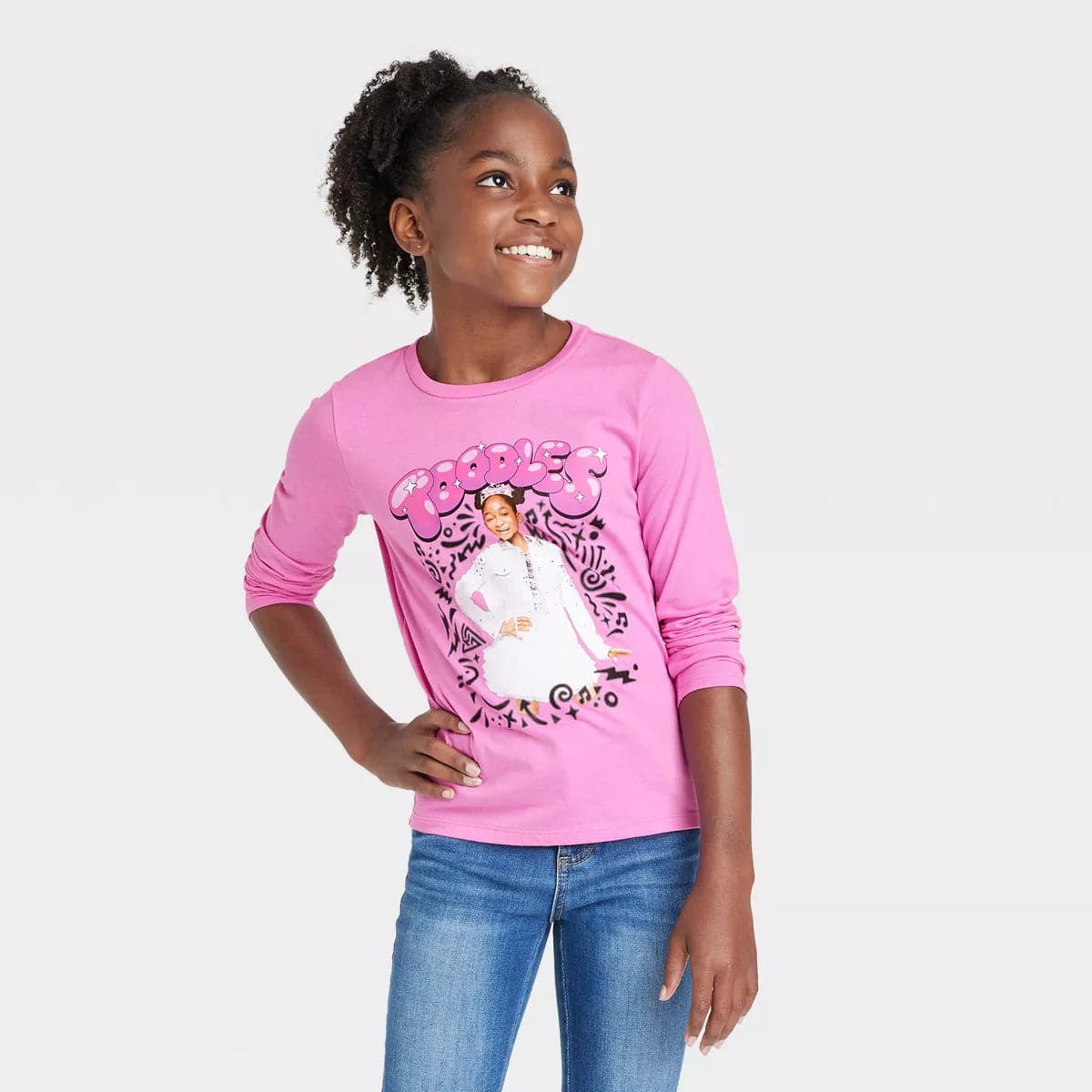 Girls' Nickelodeon That Girl Lay Lay Toodles Long Sleeve Graphic T-Shirt Pink