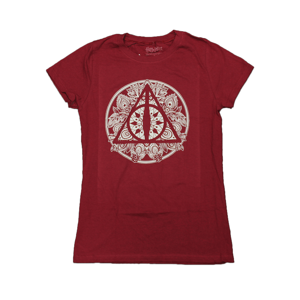 Camiseta roja con gráfico de Harry Potter Hallows para mujer