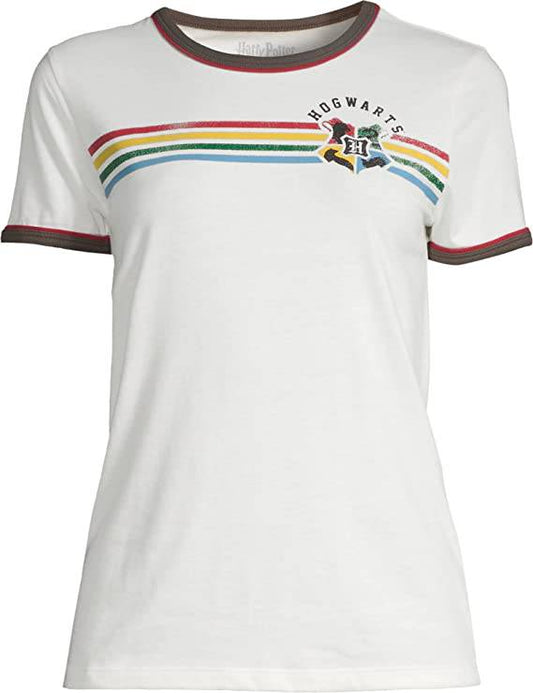 Camiseta con ribetes de rayas arcoíris de Harry Potter Hogwarts para niño