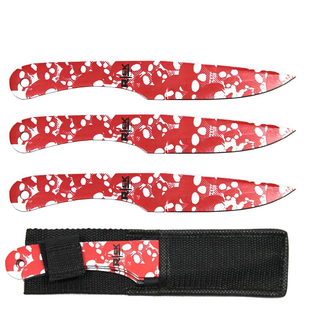 8" Red Skull Print Throwing Knife Set with Sheath