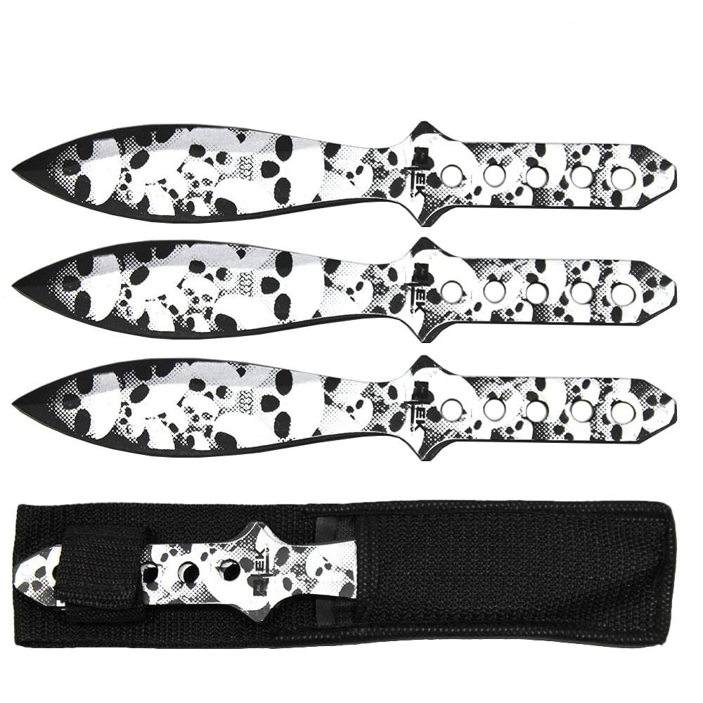 8.5" Silver Skull Print Throwing Knife Set with Sheath