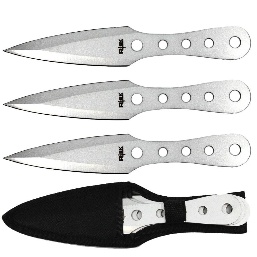10" 3PCS Rtek Throwing Knife Set Silver with Sheath