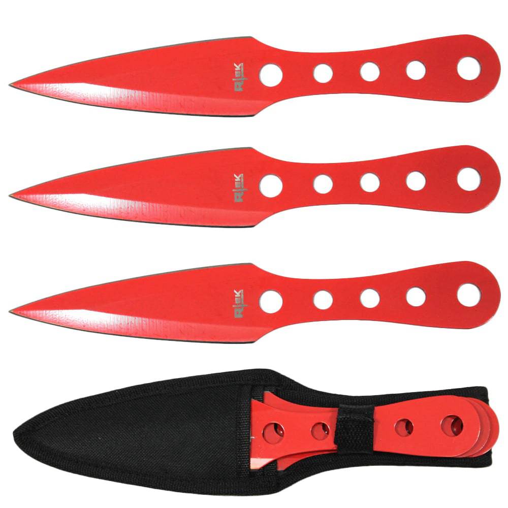 8" 3PCS Rtek Throwing Knife Set Red with Sheath