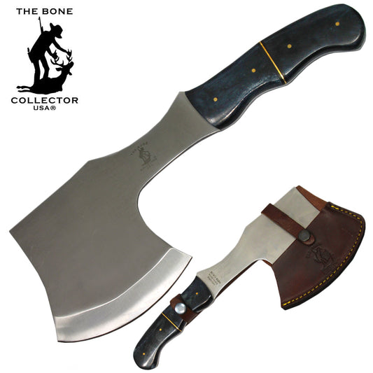 11.5" Bone Collector Black Cattle Cow Bone Handle Full Tang Axe with Leather Sheath