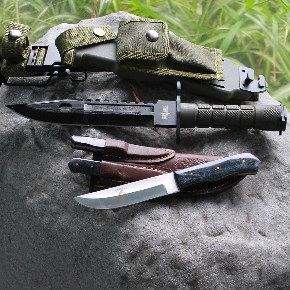Rtek Hunting Knife Set, With Harden Plastic Sheath M-9 Military Style Saw Back Knife - Bladevip