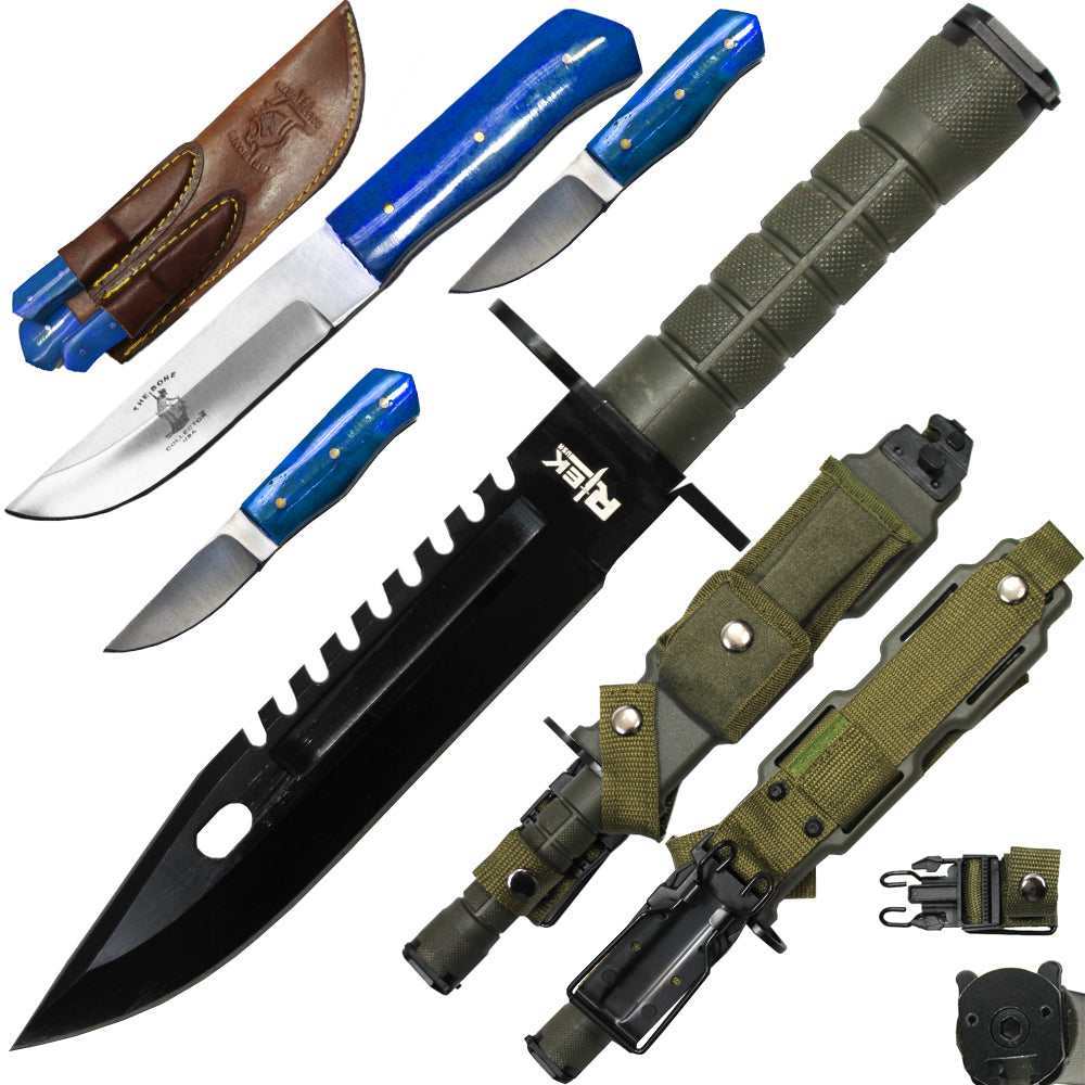Rtek Hunting Knife Set, With Harden Plastic Sheath M-9 Military Style Saw Back Knife - Bladevip