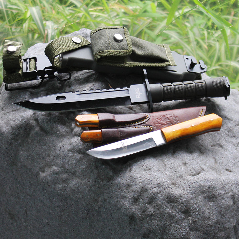 Rtek Hunting Knife Set, With Harden Plastic Sheath M-9 Military Style Saw Back Knife - Bladevip