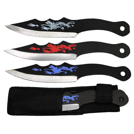 8" 3 Color Dragon Throwing Knife Set with Sheath