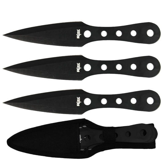 8" 3PCS Rtek Throwing Knife Set Black with Sheath