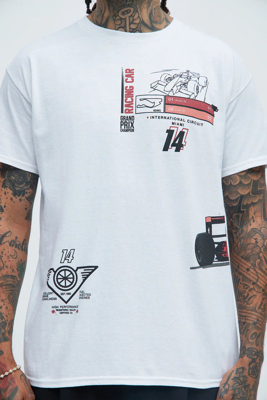 Men's Grand Prix Racing Car White Graphic Tee T-Shirt