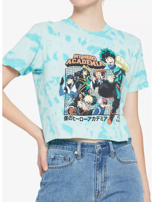 Women Junior's My Hero Academia Characters Grid Tie-Dye Crop T-Shirt