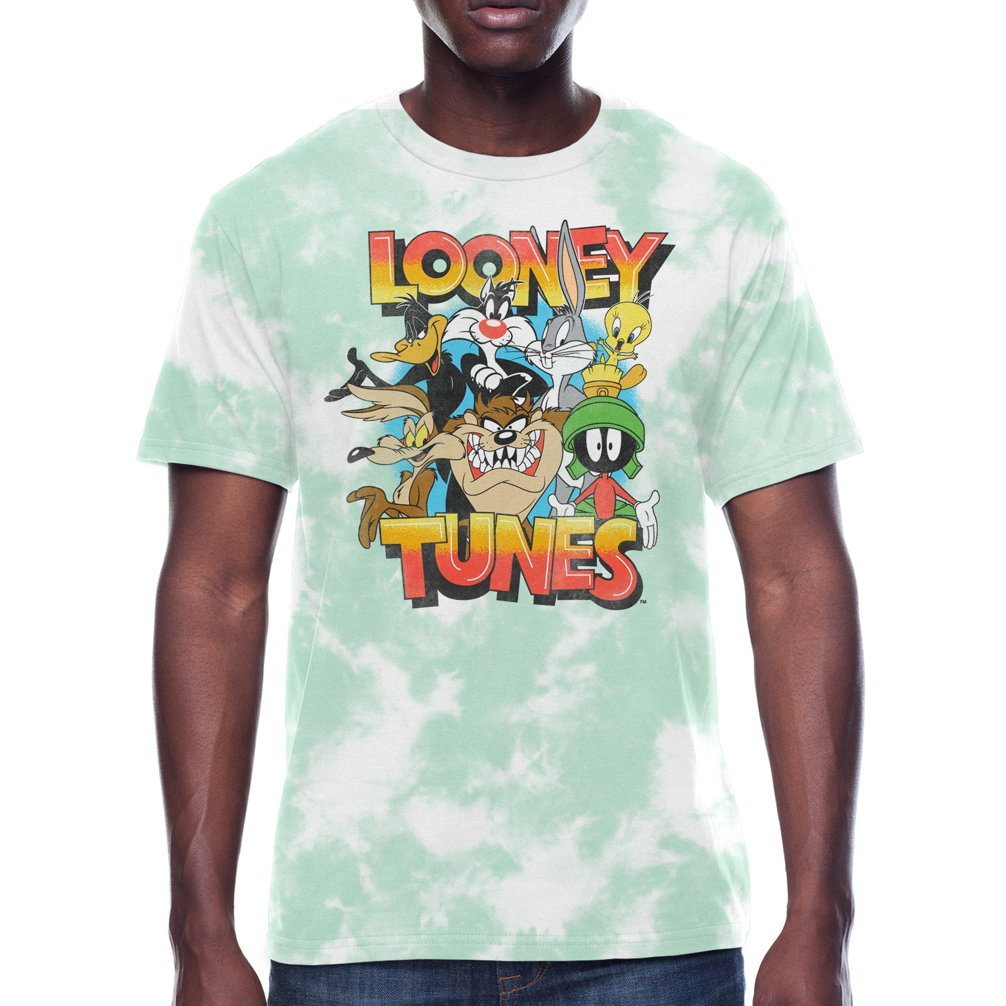 Men's Tie Dye Looney Tunes Cast Sunset Graphic Tee T-Shirt