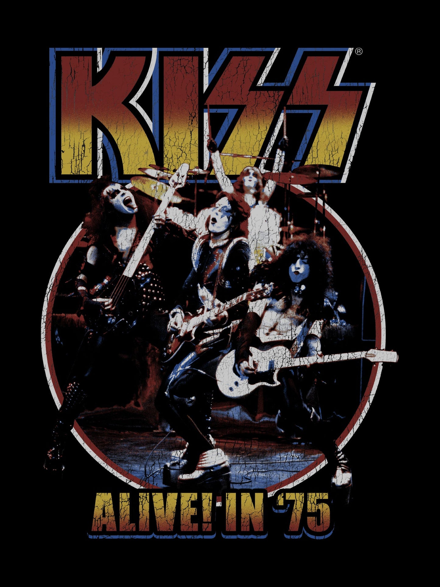 Men's KISS Alive In 75 Graphic Crew Neck T-Shirt Tee