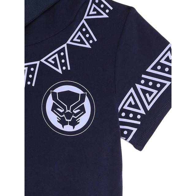 Girls Black Panther Hooded Dress with Short Sleeves - Bladevip