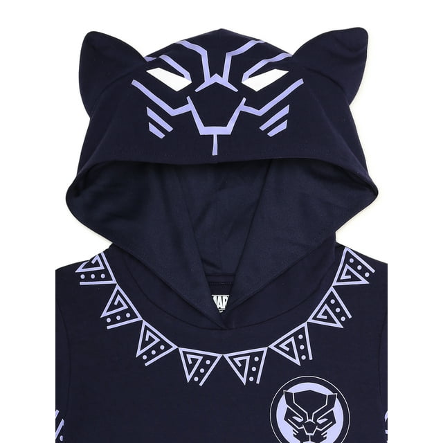 Girls Black Panther Hooded Dress with Short Sleeves - Bladevip