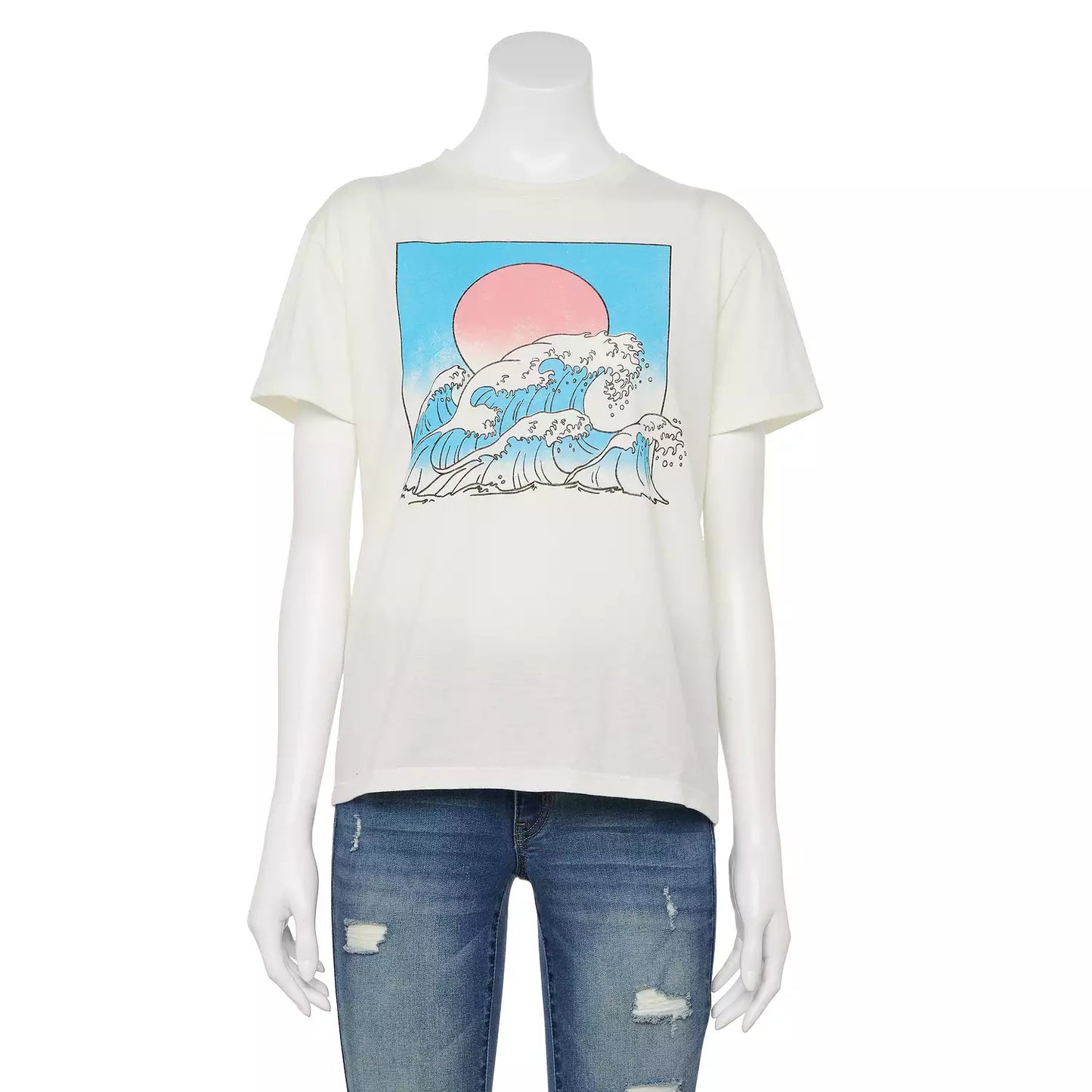 Women Juniors' Crashing Waves Graphic Tee T-Shirt