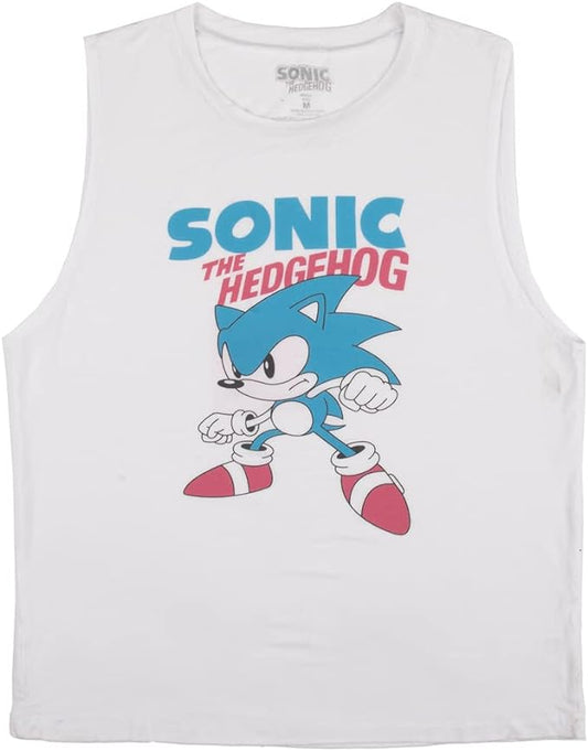 Camiseta sin mangas blanca Sonic The Hedgehog Classic Sonic con cuello redondo y sin mangas para mujer