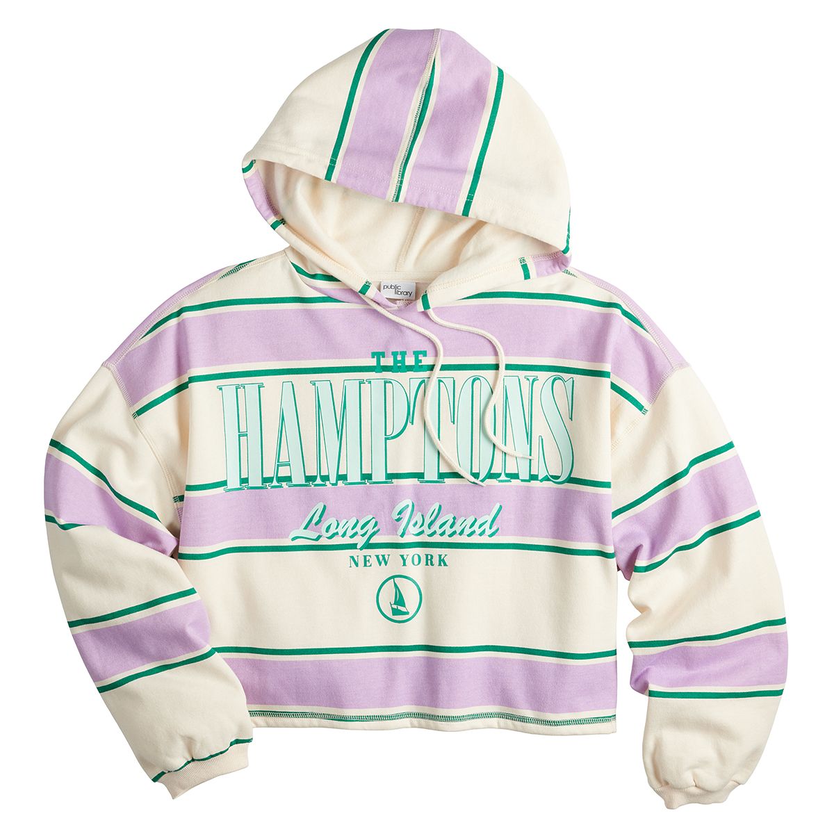 Juniors' Public Library The Hamptons Striped Loose Fit Fleece Hoodie