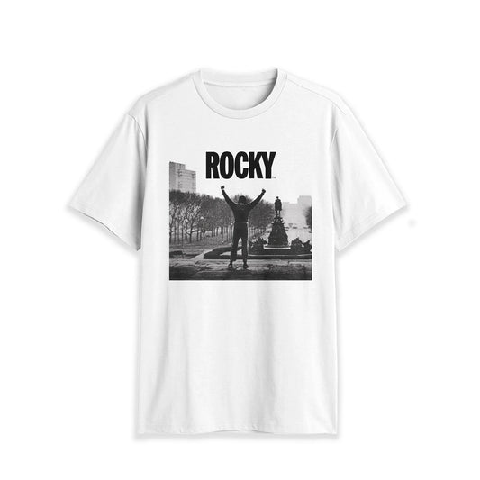 Men's White Rocky Stairs Graphic Crew Neck T-Shirt Tee