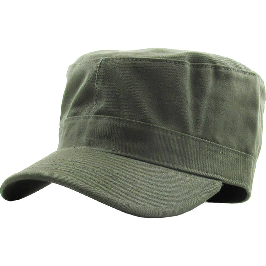 Men's Olive Green Cadet Army Military Fitted Button Cap
