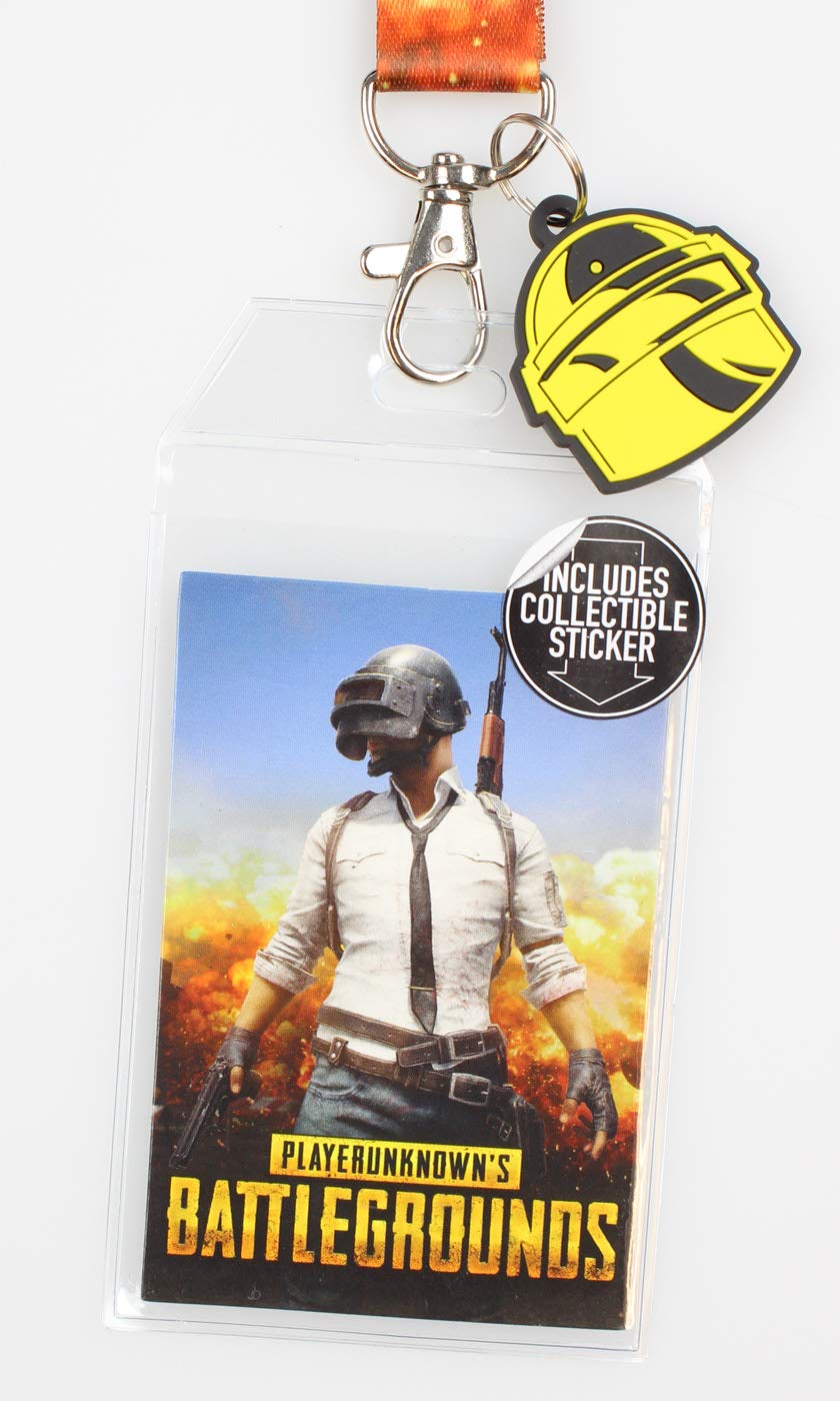 Playerunknown's Battleground PUBG Lanyard with ID Holder, Rubber Charm, and Collectible Sticker - Bladevip