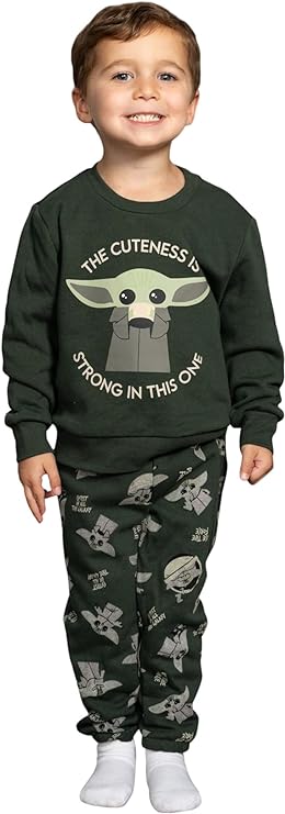 Toddler Star Wars Grogu The Cuteness is Strong in This One Green Sweatshirt and Pants Set