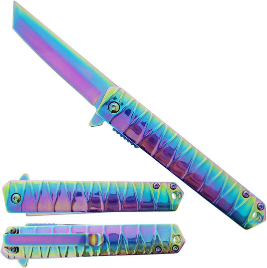 KS 36447-RB 4.75" Rainbow Heavy Duty Tanto Blade Assist-Open Folding Pocket Knife
