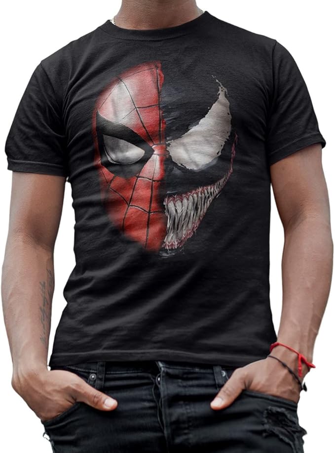 Men's Marvel Spider-Man Venom Split Face Graphic Tee T-Shirt