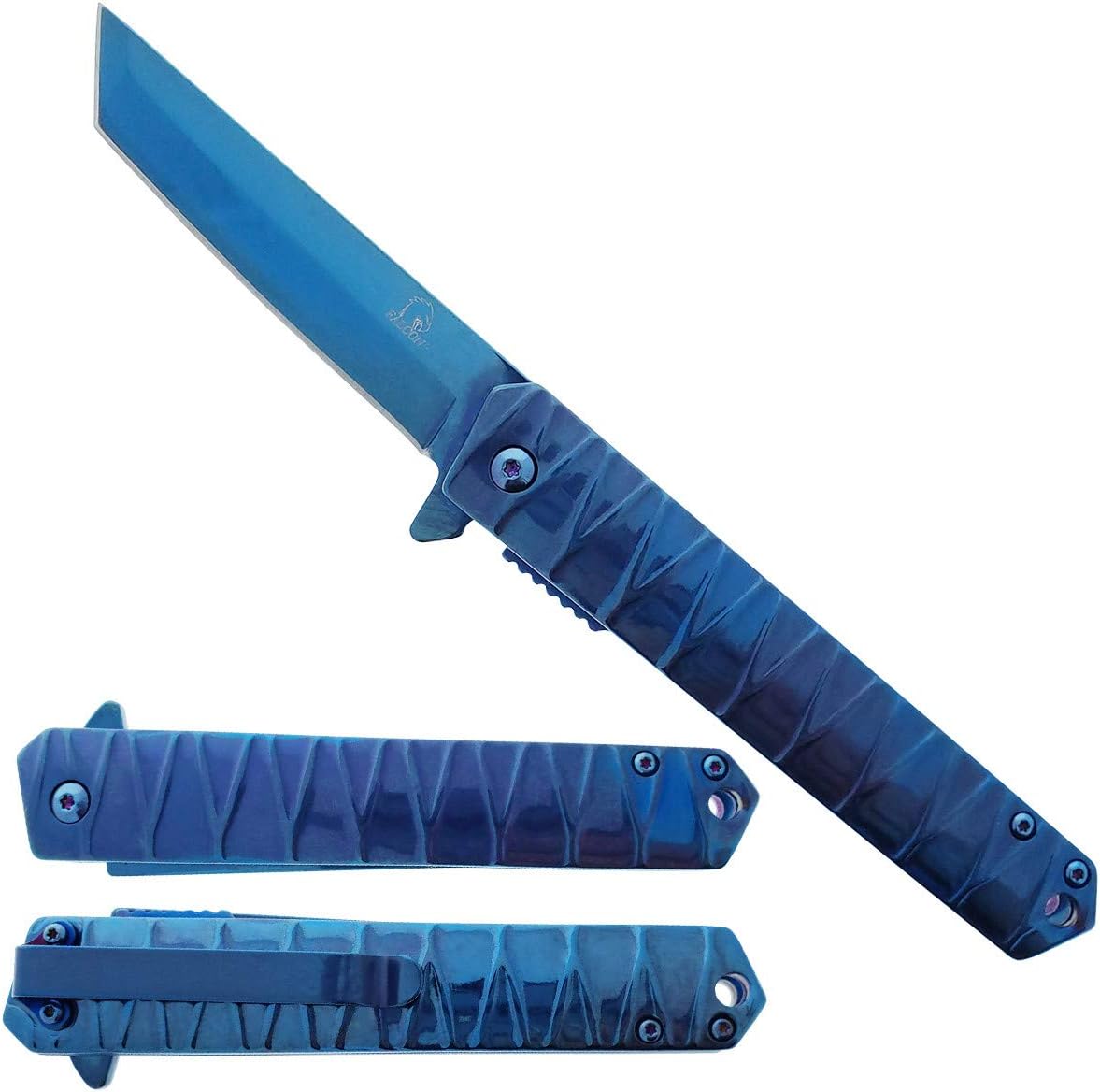 KS 36447-BL 4.75" Blue Heavy Duty Tanto Blade Assist-Open Folding Pocket Knife - Bladevip