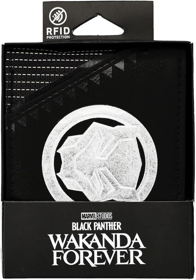 Black Panther Legacy Wakanda Forever Silver Foil Print Men's Bifold Wallet