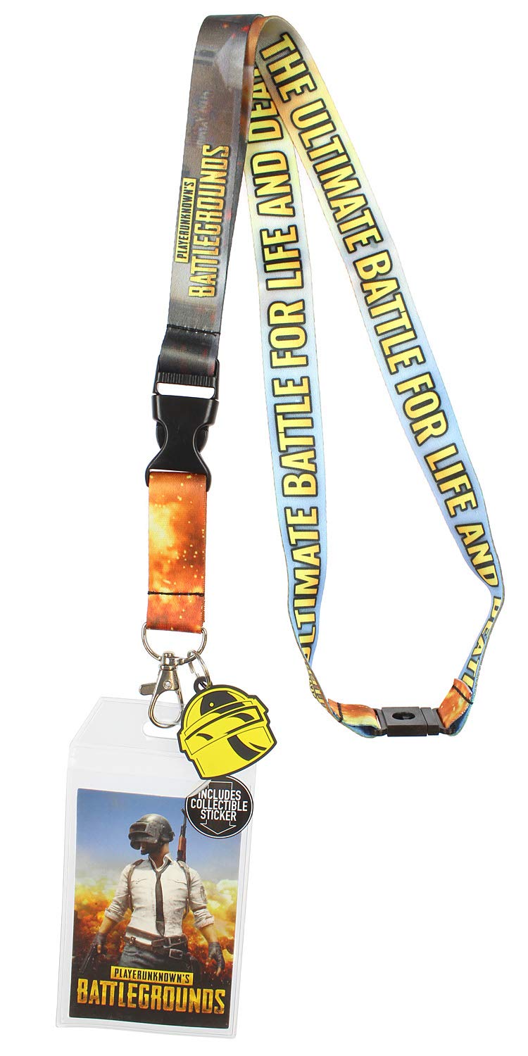 Playerunknown's Battleground PUBG Lanyard with ID Holder, Rubber Charm, and Collectible Sticker - Bladevip