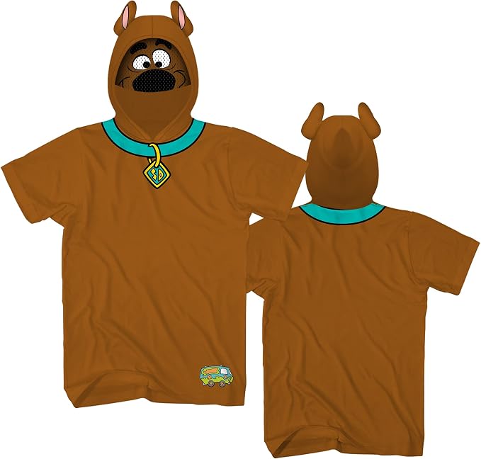 Scooby Doo Boys Costume Shirt, Shaggy, Velma Tee Mystery Machine Van Costume Hooded Cosplay T-Shirt