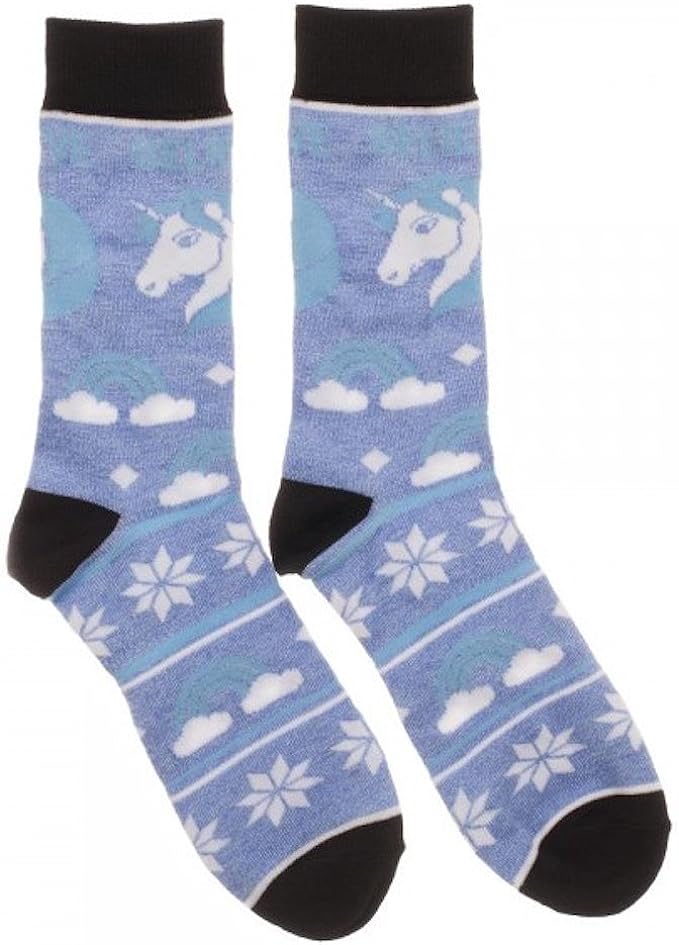 Novelty Blue Unicoen Winter Soft Adult Crew Socks
