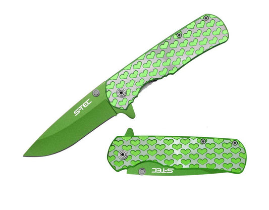 T 271406-GN  4.25" Green Hearts Assist-Open Folding Knife