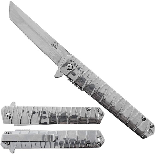 KS 36447-CH 4.75" Chrome Heavy Duty Tanto Blade Assist-Open Folding Pocket Knife