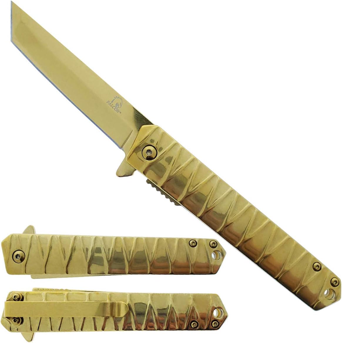 KS 36447-GD 4.75" Gold Heavy Duty Tanto Blade Assist-Open Folding Pocket Knife - Bladevip