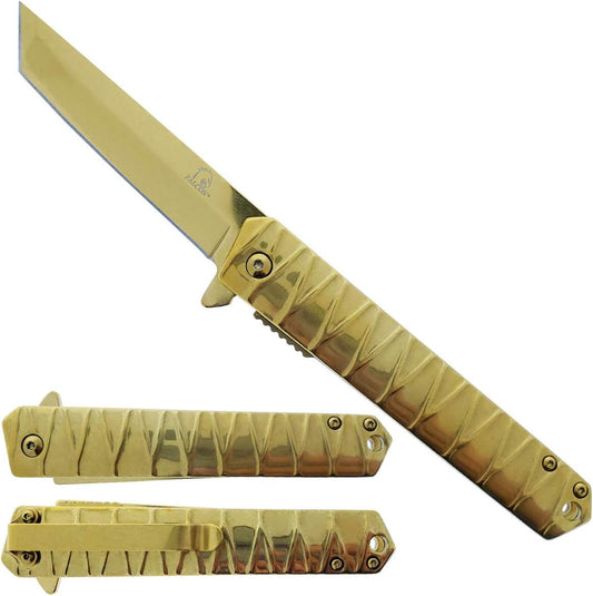 KS 36447-GD 4.75" Gold Heavy Duty Tanto Blade Assist-Open Folding Pocket Knife
