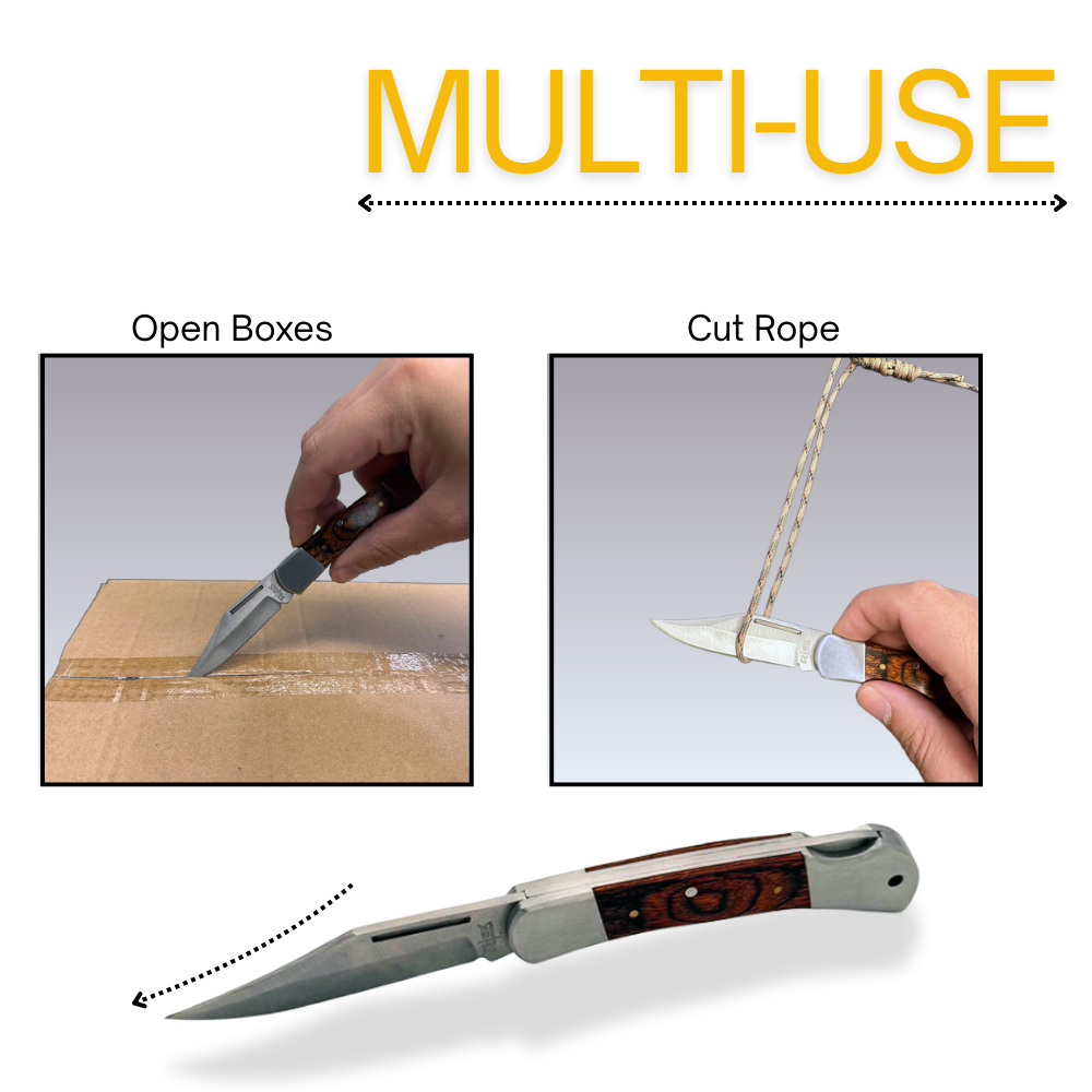 Rtek 3.75" Spanish Brown Wood Handle Pocket Knife, Lockback Traditional Folding Knife for Outdoor, Utility, EDC, Camping, and Every Day Carry, Gifts for Men