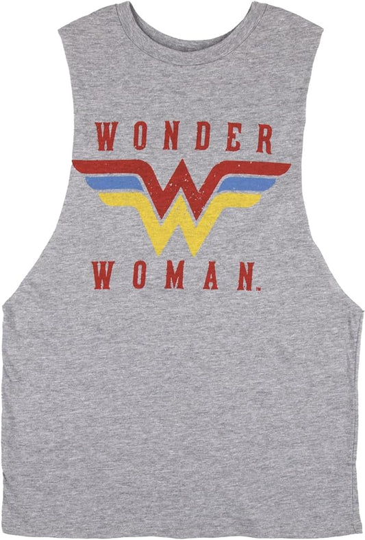 Women's  Wonder Woman Logo Crew Neck Sleeveless Athletic Heather Tank Top